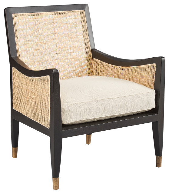 Hudson Midcentury Woven Cane & Mahogany Cushioned Arm Chairs (Set of 2)