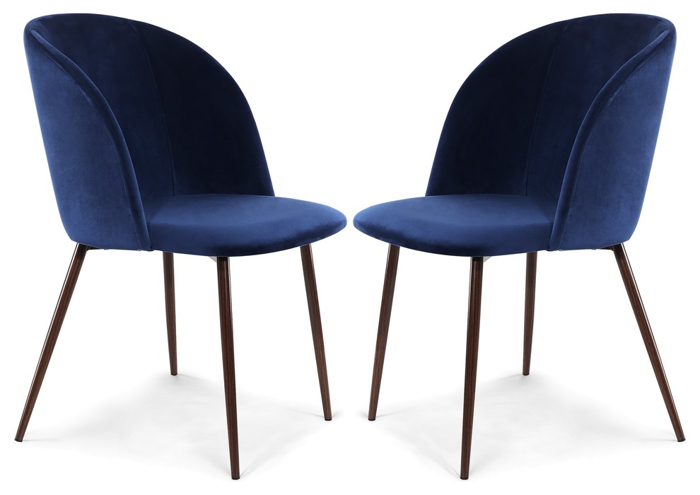 Edgemod Kantwell Velvet Dining Chair, Space Blue, Set of 2