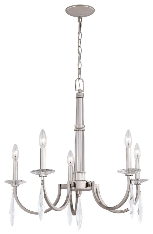 Vaxcel Lighting H0243 Hoyne 5 Light 25"W Crystal Candle Style - Polished Nickel