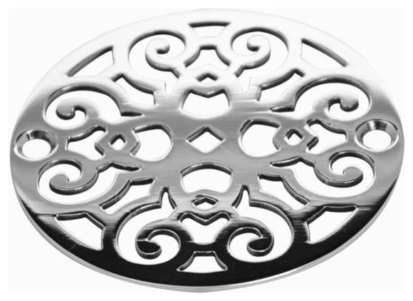 3.25" Round Shower Drain Cover, Classic Scrolls No. 4, Polished Stainless Steel