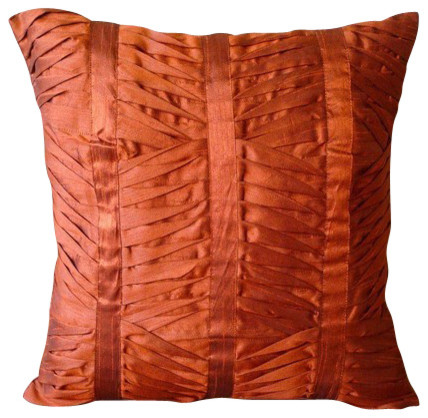 Handmade Textured Rust Pillows Cover, Art Silk 16"x16" Cushion Covers, Rusty