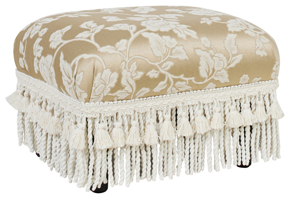 Jennifer Taylor Home Fiona Accent Footstool Ottoman, Champagne Beige Floral Jacquard
