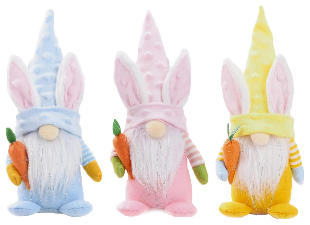 10" Easter Gnomes with Carrot, 3Piece Set Contemporary Holiday