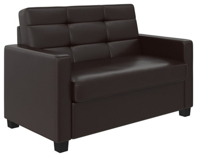 Pemberly Row Loveseat Sleeper Sofa & Twin Memory Foam Mattress Brown