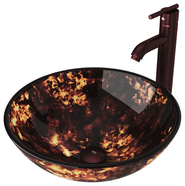 Vigo Brown And Gold Fusion Glass Vessel Sink And Faucet Set Oil Rubbed Bronze