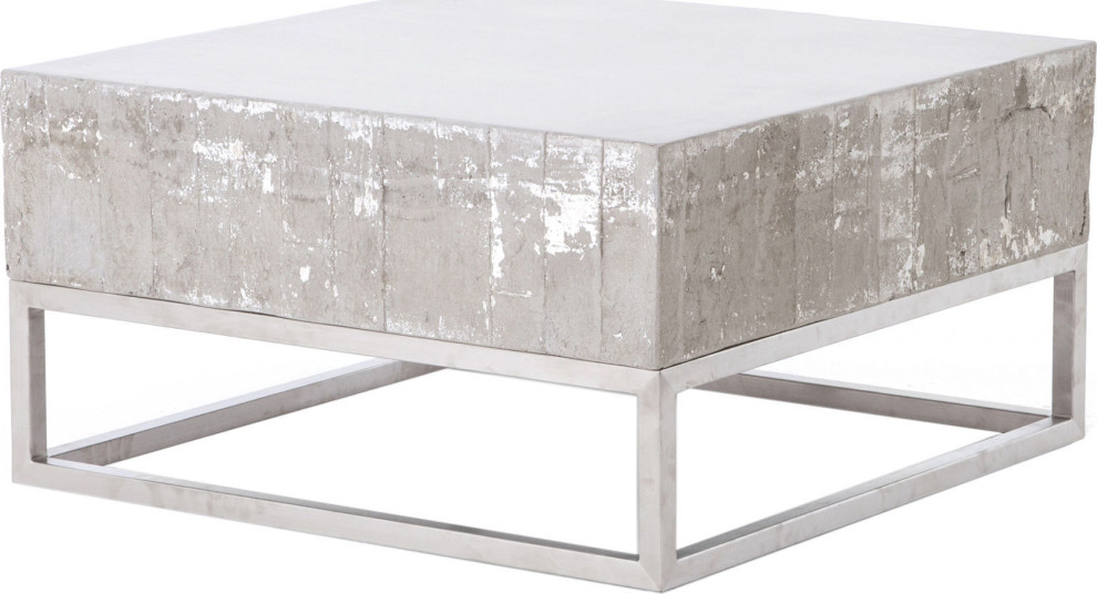 Concrete and Chrome Coffee Table, White Wash