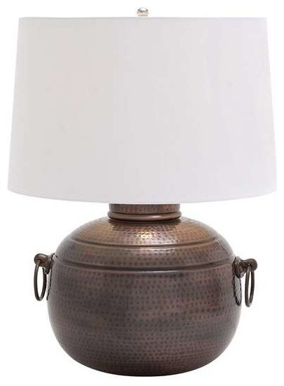 Hammered Design Metal Table Lamp with Two Ring Latches Attached To Each Side