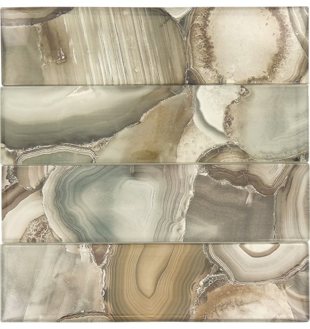 3"x12" Magical Forest Glossy Glass Tile, Set of 15, 3"x12