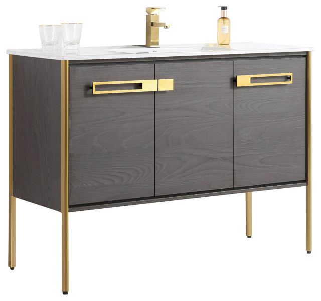 Oakville Bath Vanity, Ceramic Sink, 48 Inch Contemporary Bathroom