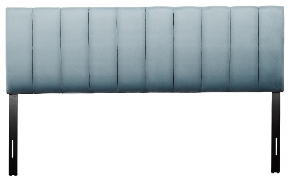 CorLiving Helena Channel Tufted Light Blue Velvet Headboard Full