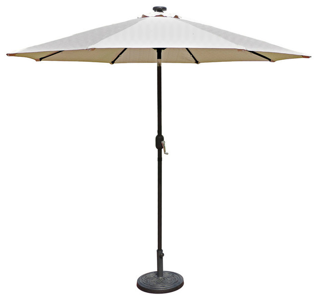 Mirage Fiesta 9' Market Solar LED Auto-Tilt Patio Umbrella in Champagne Olefin