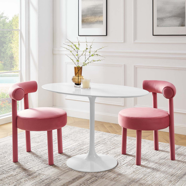 Lippa 48" Oval Wood Top Dining Table in White Midcentury Dining