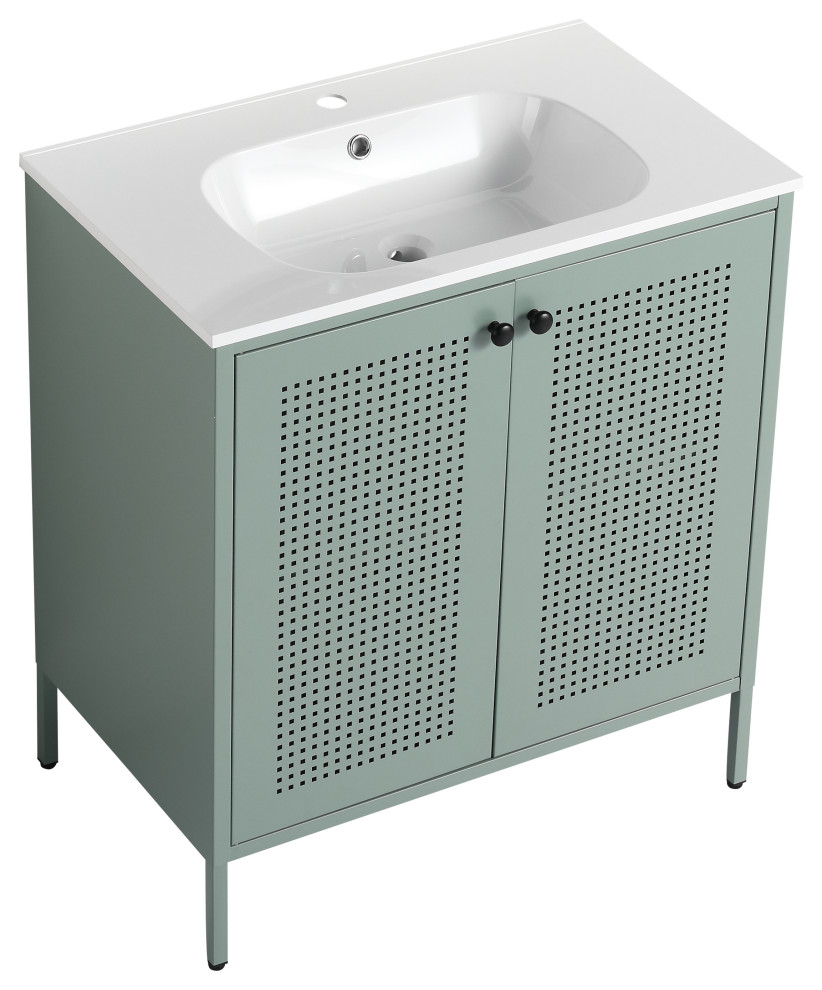 30" Contemporary Mint Green Bathroom Vanity With Gel Sink