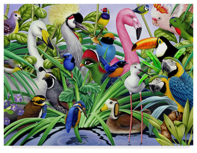 “Tropical Birds In Jungle” by Howard Robinson, Canvas Art, 24"x18