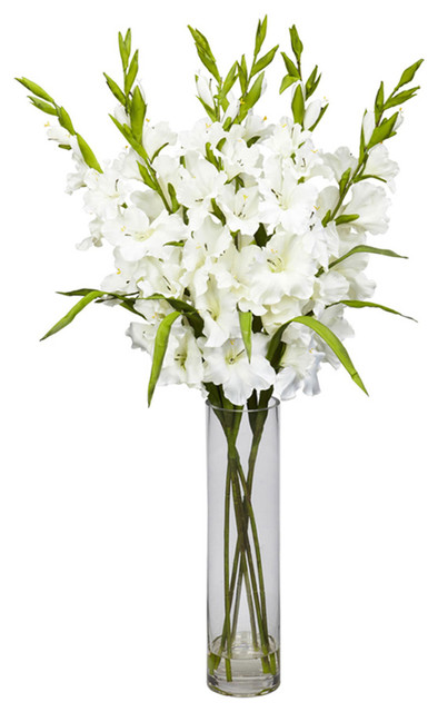 Large Gladiola With Cylinder Vase Silk Arrangement Modern