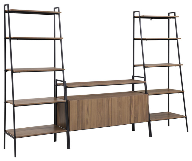 3 Piece Ladder Shelf Entertainment Wall Mocha