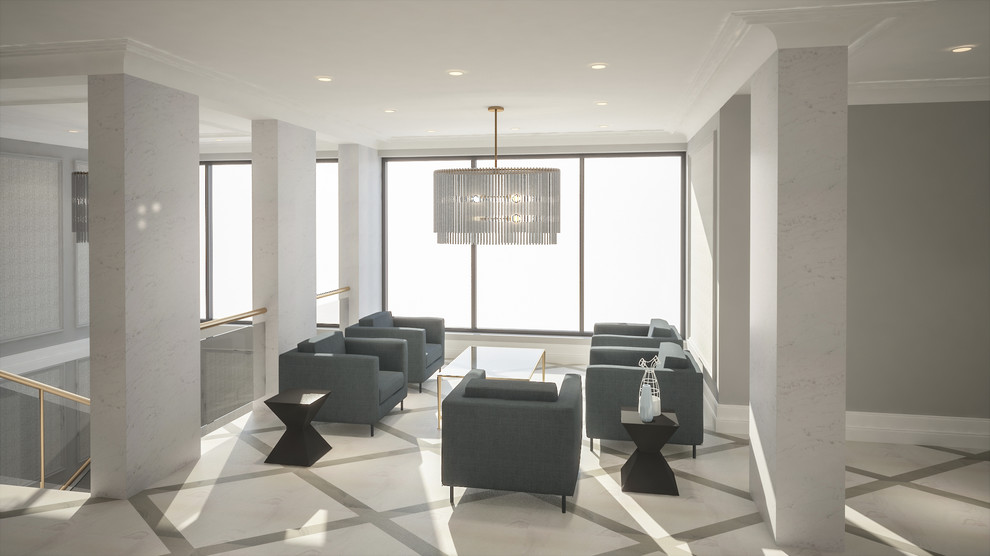 Foyer - huge transitional porcelain tile and gray floor foyer idea in Toronto with gray walls