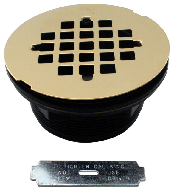 2" PVC Shower Drain Assembly and Grid, Polished Brass Transitional
