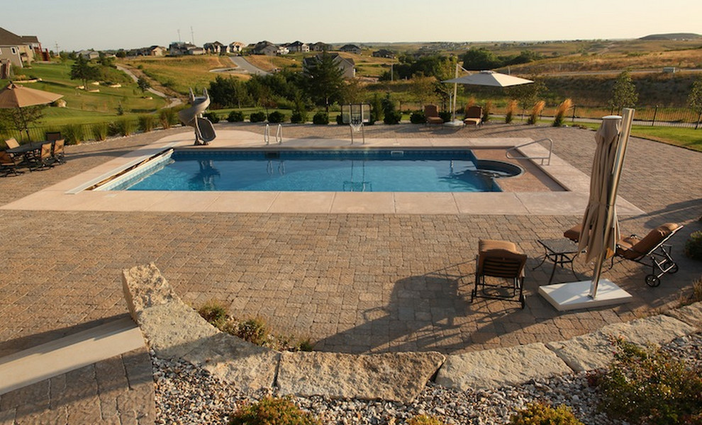 Pool - mid-sized backyard rectangular lap pool idea