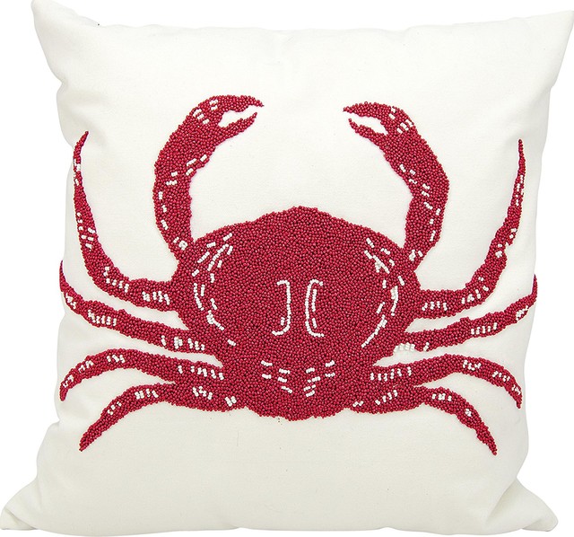 Mina Victory Beaded Crab Red And White Outdoor Throw Pillow Crab Red And White Outdoor Throw Pillow