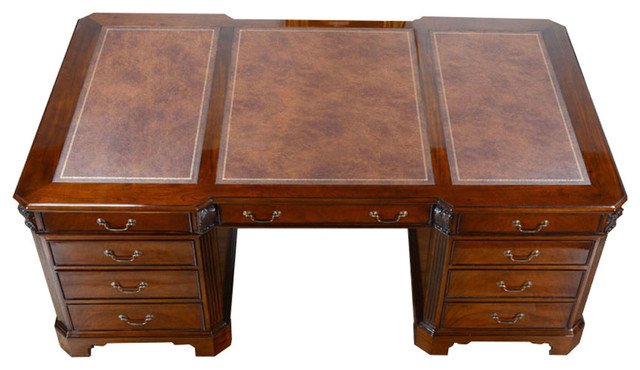 Large Mahogany Partner Desk Huge, Desk Leather Top