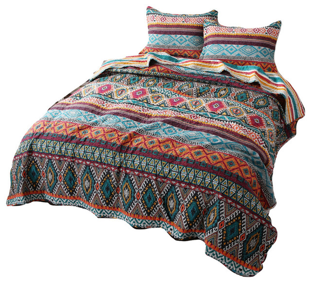 Southwestern Aztec Bohemian Desert Tribal Diamond Colorful Quilted Southwestern Aztec Bohemian Desert Tribal Diamond Colorful Quilted Bedspread Set Quilts And Quilt Sets By Dada Bedding Collection