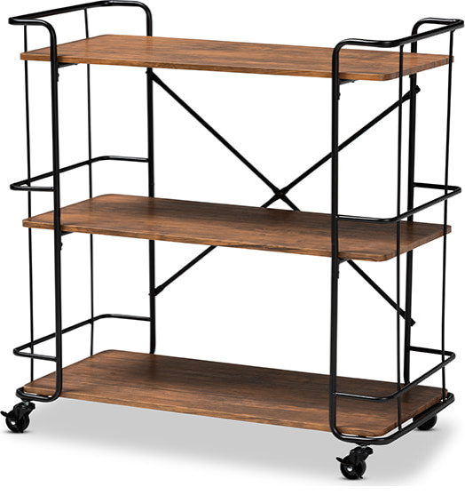 Neal Industrial Style Bar and Kitchen Serving Cart - Walnut, Black