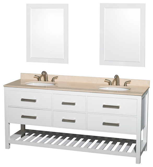 Natalie 72 Double Bathroom Vanity White Ivory Marble Top Natalie 72 Double Bathroom Vanity White Ivory Marble Top Oval Sinks 24 Inch
