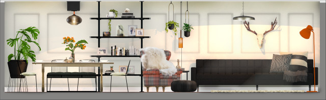 3D Render 2 eklektisk-vardagsrum
