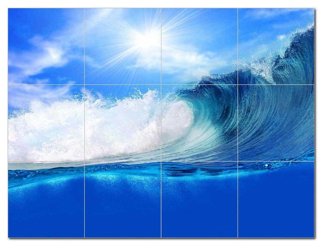 Waves Ceramic Tile Mural Kitchen Backsplash Bathroom Shower, 401923-XL43