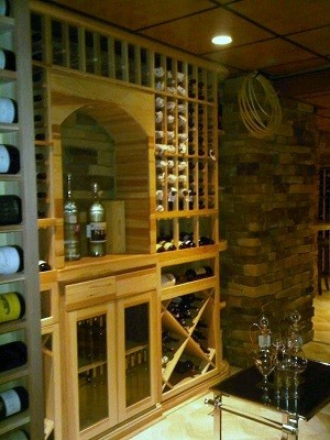 Photo of a mid-sized traditional wine cellar in Newark with storage racks.
