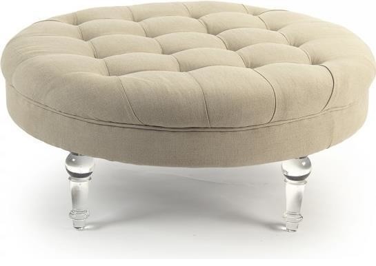 Pouf Chair Ottoman Cream Transparent Linen Acrylic