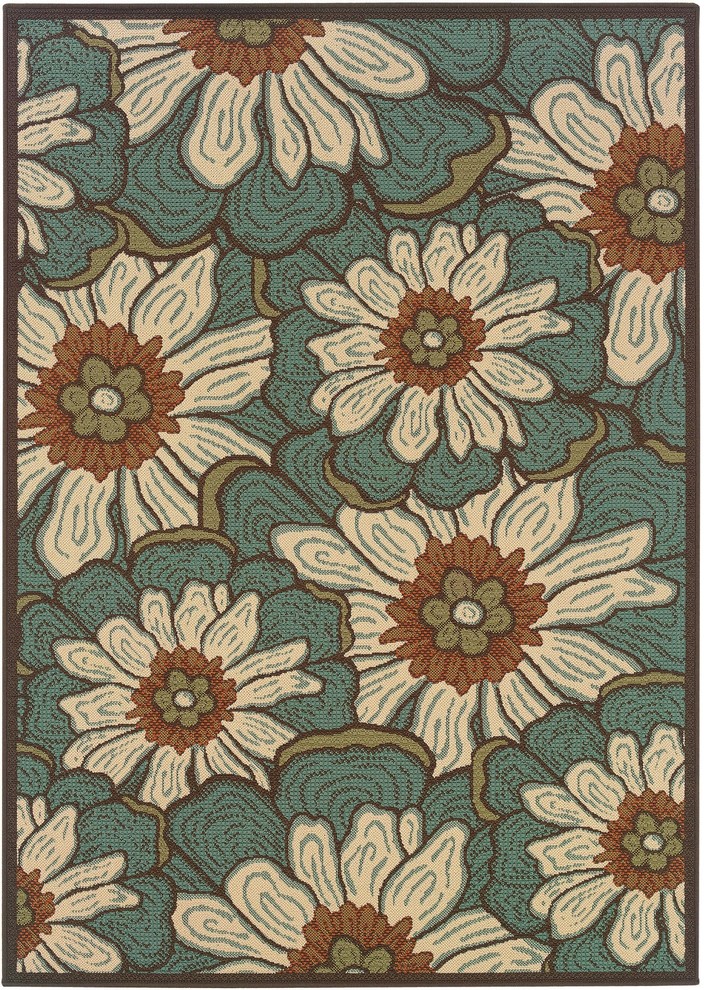 Blue Circles Flowers Petals Modern Area Rug Floral 8323L