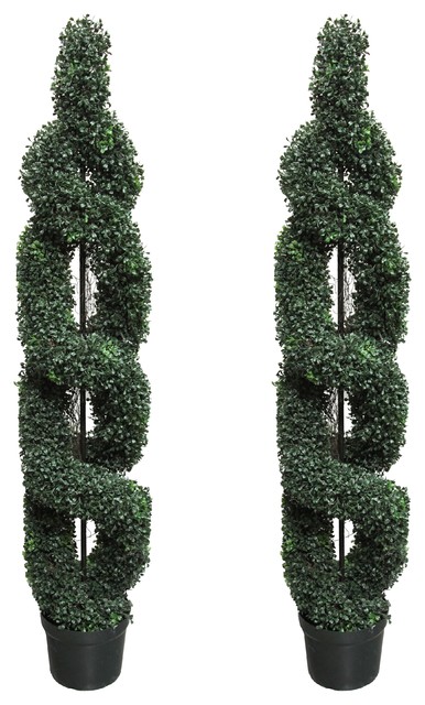 3 Ft momoplant 2 Set Artificial Spiral Boxwood Topiary Trees 90cm Realistic Buxus for Outdoor and Indoor Decor with Black Pot