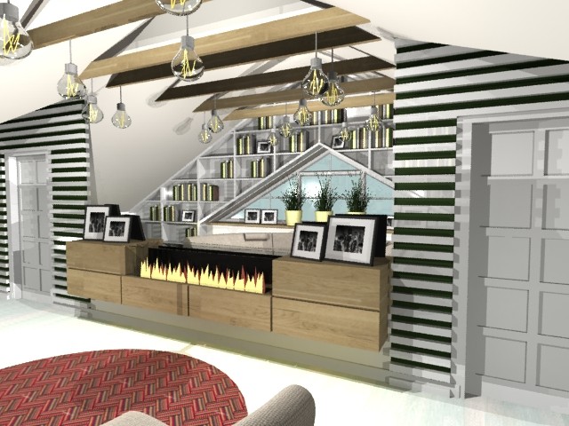 гостиная на мансардном этаже с библиотекой