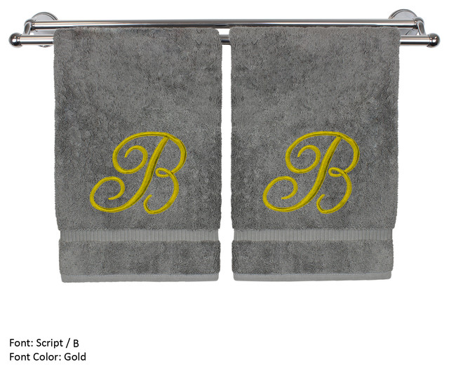 Monogrammed Hand Towel, Set of 2, Gold Embroidered Towel, 2 Hand Towel