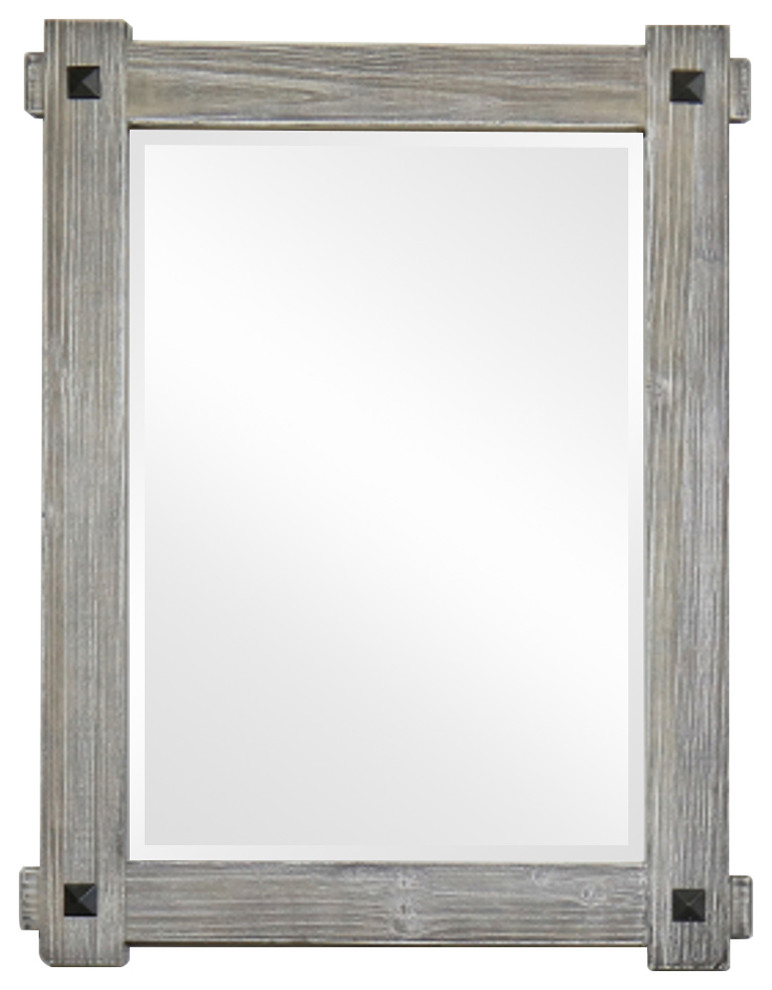 Rustic Wood Framed Mirror, Gray, Driftwood, 28" Farmhouse Wall