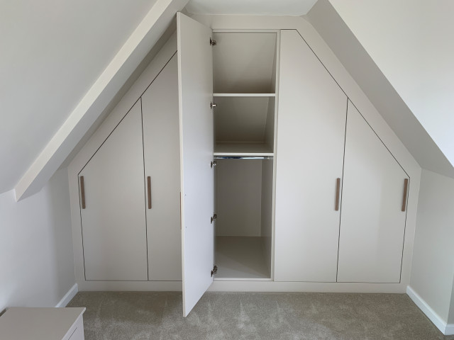 Master Bedroom Loft Conversion angled wardrobes modern-bedroom