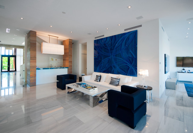 Colonial White Marble Modern Home contemporary-vardagsrum