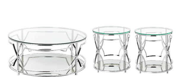 Edward Round 3 Piece Coffee Table Set, 3 Piece Round Glass Coffee Table Set