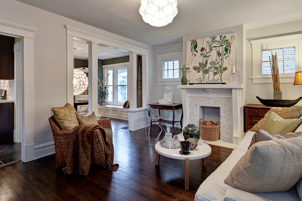 Traditional living room in Columbus with grey walls.