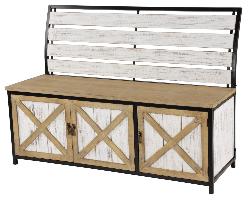 Brown Wood Farmhouse Storage Bench, 48"x19"x35" Farmhouse Accent