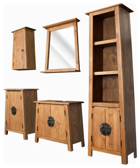 vidaXL Bathroom Set 5 Piece Bath Storage Bath Vanity Solid Wood