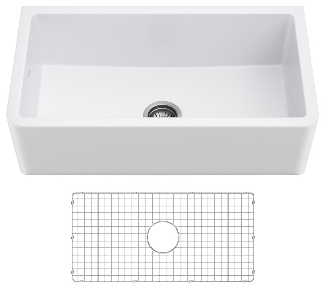 Turino 33" Farmhouse Reversible Apron Front Fireclay 1-Bowl Kitchen Sink MWH