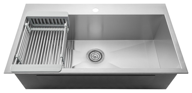 32''x18"x9'' Stainless Steel Under Mount Kitchen Sink Single Basin w/Tray Drain 