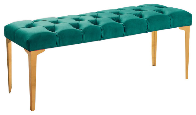 Dwellist Peyton Bench Green Velvet And Gold Stainless Steel