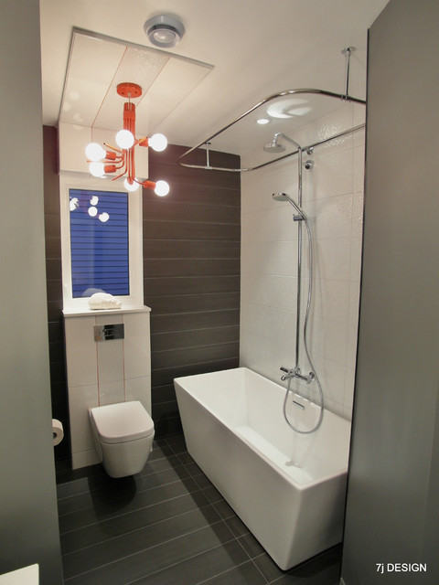 Red, Grey and White Bathroom contemporary-badrum