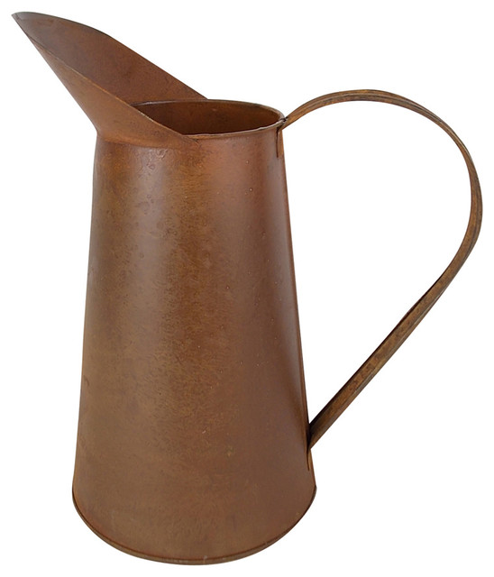 11"H Vintage Rustic Decorative Tin Pitcher Farmhouse Vases by
