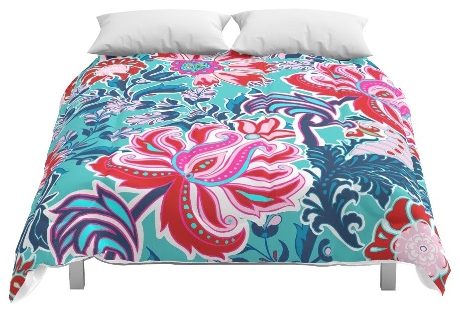 Society6 Bohemian Floral Paisley In Turquoise Red And P Comforter