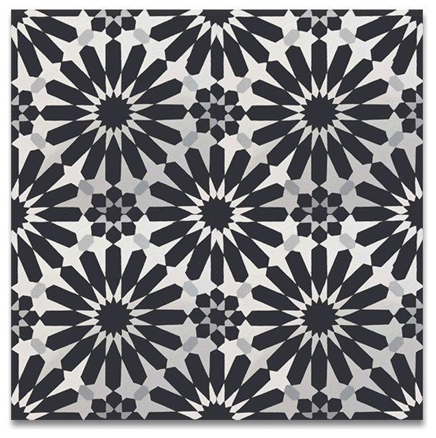 8"x8" Alhambra Handmade Cement Tile, Black and White, Set of 12